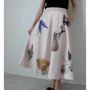 Skirt Bird Printed Flare Skirt Fruits
