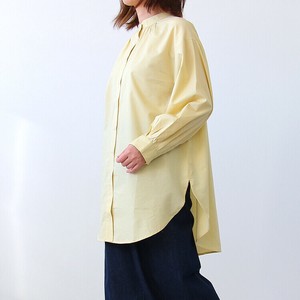 綿レーヨン　ノーカラーチュニック　長袖　シャツ