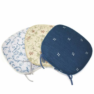 シートクッション 43×41cm （N-G） ベージュ ブルー ネイビー ジャガード シェニール 紐付き 花柄