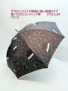 2024春夏新作）雨傘・長傘-婦人　ザクロとシマエナガ柄・風に強い耐風タイプ・軽くてさびにくいジャンプ傘