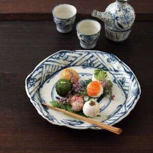ギフト[箱入り] 安南六角大皿 手描き 日本製 美濃焼