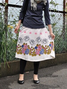 インド綿 巻きスカート乙女ちっくホワイト ミディアム丈 約68cm ファッション