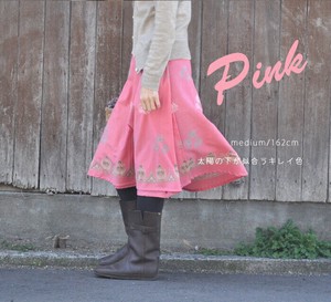 インド綿 巻きスカート エスニックローズ ピンク ミディアム丈 約68cm ファッション
