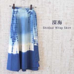 インド綿 巻きスカート タイダイ 深海 ブルー ひざ丈 約68cm ファッション