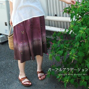 インド綿 巻きスカート パープルグラデーション タイダイ スパンコール ミディアム丈 約68cm