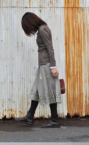 インド綿 巻きスカート エスニック グレイ 薔薇 ミディアム丈 約68cm ファッション