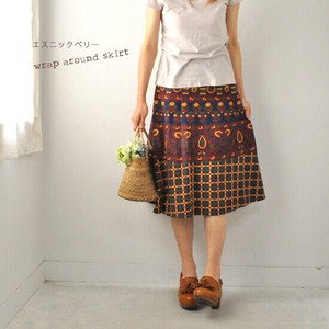 インド綿 巻きスカート エスニックベリー ネイビー ミディアム丈 約68cm ファッション