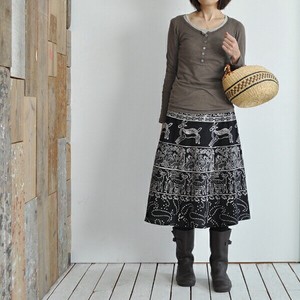 インド綿 巻きスカート バンビちゃん ネイビー ミディアム丈 約68cm ファッション