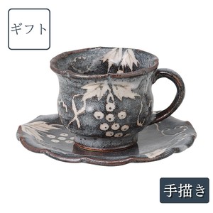 ギフト 鼡志野葡萄紋コーヒーカップ&ソーサー 手描き 美濃焼