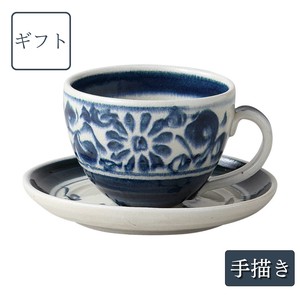 ギフト 宗山窯 安南染唐草コーヒーカップ&ソーサー 手描き 美濃焼