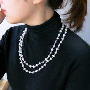 Pearls/Moon Stone Silver Chain Necklace 120cm