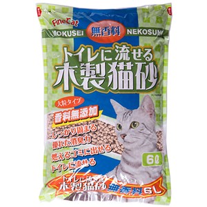［常陸化工］トイレに流せる木製猫砂 無香料 6L【5月特価品】
