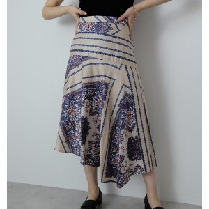 Skirt Asymmetrical Printed Flare Skirt