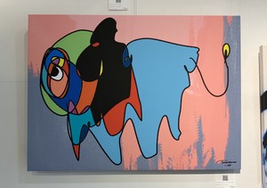【原画・オリジナル】 牛 模様 イラスト キャンバスパネルアート 世界にたった一つだけ H53.0×W72.7cm