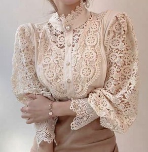 Button Shirt/Blouse Pearl Button Lace Blouse 2024 Spring/Summer