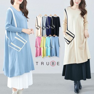 Casual Dress Color Palette Pocket Knit Dress Switching