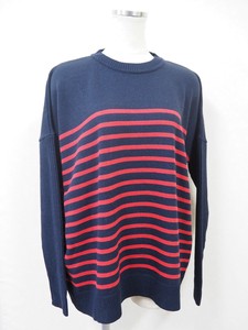 Sweater/Knitwear Plainstitch Oversized Crew Neck Border Made in Japan