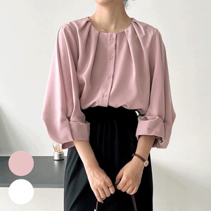 Button Shirt/Blouse Lantern Sleeve Spring/Summer Tuck Cut-and-sew