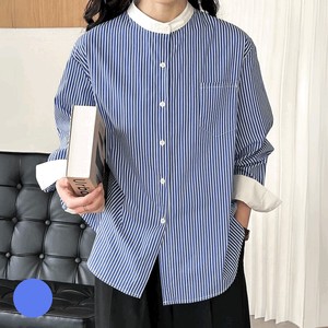 Button Shirt/Blouse Stripe Spring/Summer Stand-up Collar