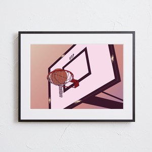 【おしゃれアートポスター】エモいポップ バスケットボール ゴール イラストデザイン A4 A3 A2