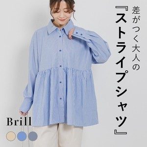 Button Shirt/Blouse Tunic Stripe Switching