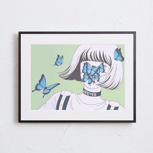 【おしゃれアートポスター】エモいポップ 人物 蝶々 イラストデザイン A4 A3 A2