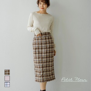 Skirt Plain Color Check I-Line Skirt