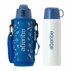 水筒 ステンレス 【AQUAGE】 2WAY ダイレクト ボトル コップ付  810/850mlポーチ付 ネイビー ANW-801NV