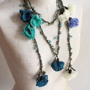 Necklace/Pendant Crochet Pink Flowers 3-colors
