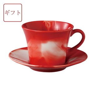 Mino ware Cup & Saucer Set Red Gift Saucer