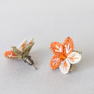 Pierced Earringss Embroidered Orange