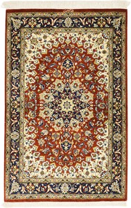 ペルシャ 絨毯 クム シルク 手織 マット ポシティ(約60×90cmサイズ) Q-60048