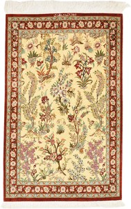 ペルシャ 絨毯 クム シルク 手織 マット ミルメフィティ工房 ポシティ(約60×90cmサイズ) Q-60056