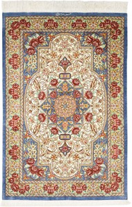 ペルシャ 絨毯 クム シルク 手織 マット モハンマディ工房 ポシティ(約60×90cmサイズ) Q-60045