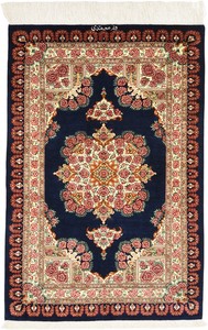 <サマーセール45>ペルシャ絨毯 クム シルク 手織 マット モハマンディ工房 ポシティ (約60×90cm) Q-60086