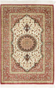 ペルシャ 絨毯 クム シルク 手織 マット マルージ工房 ザロチャラク(約80×120cmサイズ)40