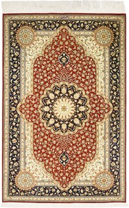 ペルシャ 絨毯 クム シルク 手織 マット ラザヴィ工房 ザロチャラク(約80×120cmサイズ)81