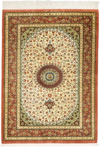 ペルシャ 絨毯 クム シルク 手織 マット モハンマディ工房 ザロチャラク(約80×120cmサイズ)72