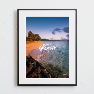 【おしゃれアートポスター】ハワイ 風景景色 ビーチ ヤシの木 カリグラフィー 文字 写真 A4 A3 A2