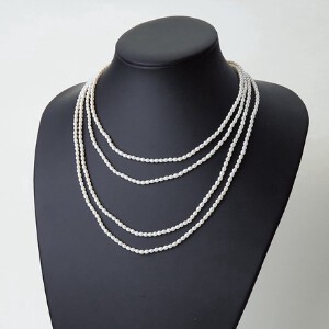 Pearls/Moon Stone Silver Chain Necklace 200cm