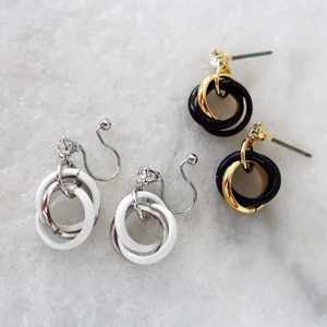 Clip-On Earrings Gold Post Earrings White Bird black Made in Japan