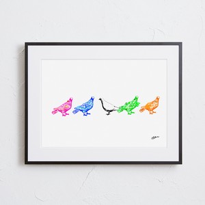 【おしゃれアートポスター】幸せ 鳩 ハト 動物 タイポグラフィー イラスト A4 A3 A2