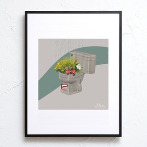 【おしゃれアートポスター】トイレ 花 想像 コラージュ イラスト 写真 photo A4 A3 A2