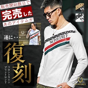 T-shirt Crew Neck Pudding Long Sleeves Front Long T-shirt M
