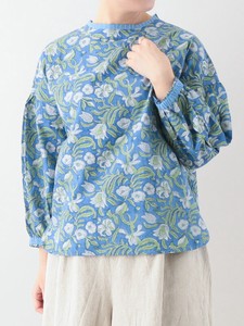 Button Shirt/Blouse Spring/Summer Floral Block Print 2-way 3 Colors
