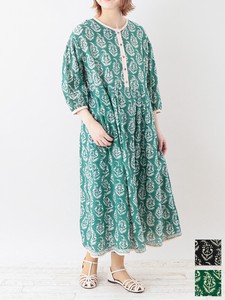 Casual Dress Indian Cotton Stripe Spring/Summer One-piece Dress Block Print