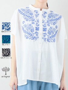 Button Shirt/Blouse Color Palette Cotton Embroidered
