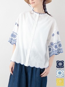 Button Shirt/Blouse Spring/Summer Cotton Embroidered 2-way