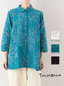 大きな花たちのドリ刺繍　ロングシャツ（3カラー）【24春夏新作】