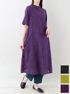 Casual Dress Jacquard Indian Cotton Bottle Neck Spring/Summer One-piece Dress 3 Colors